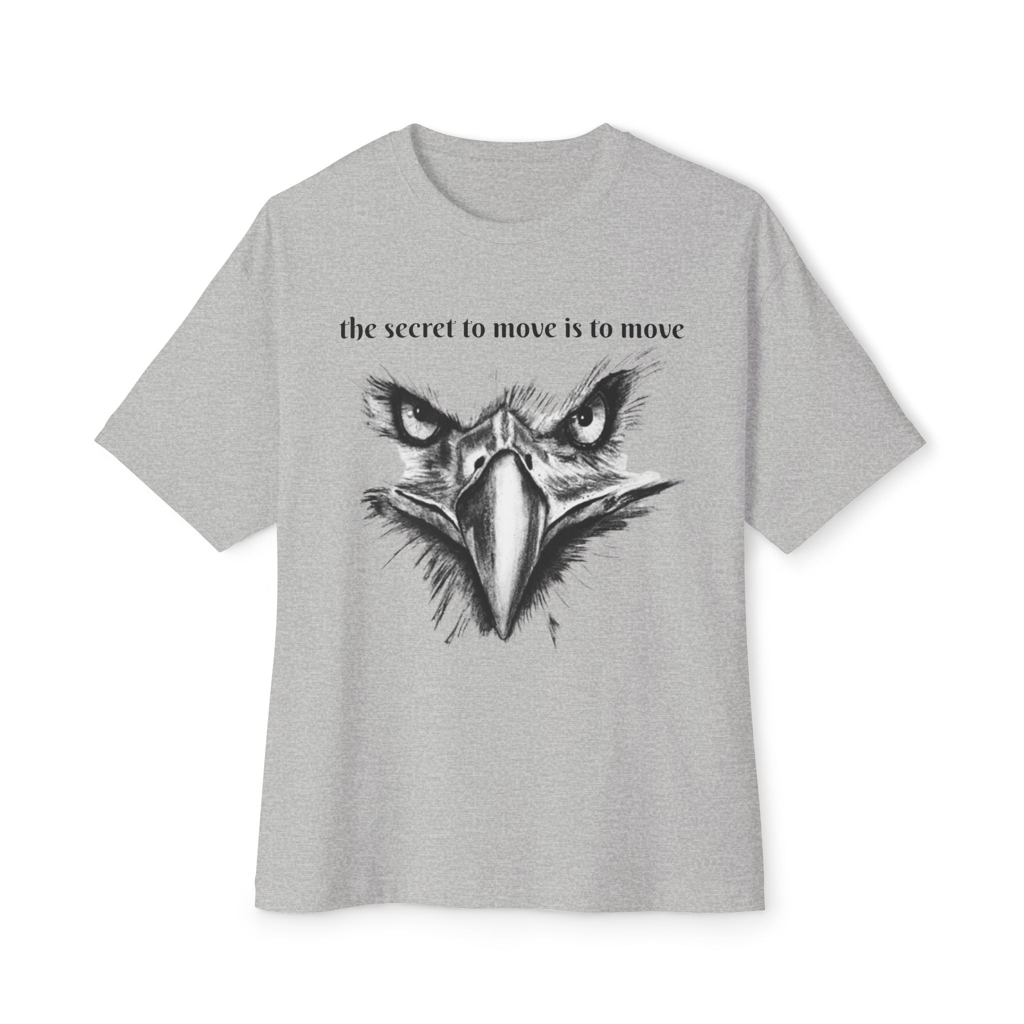 Eagle Face Tee — “the secret to move is to move” Oversized Boxy T‑Shirt