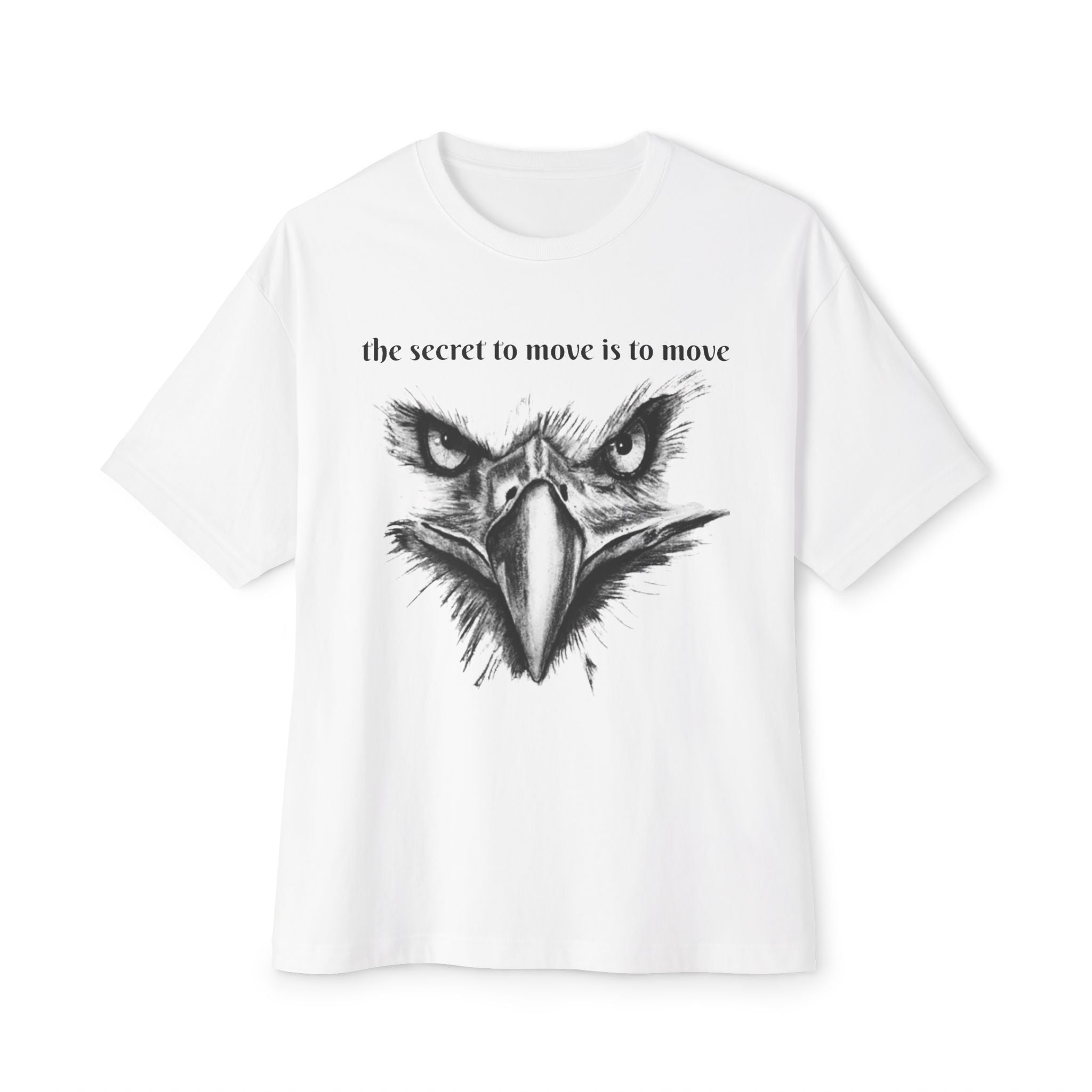 Eagle Face Tee — “the secret to move is to move” Oversized Boxy T‑Shirt