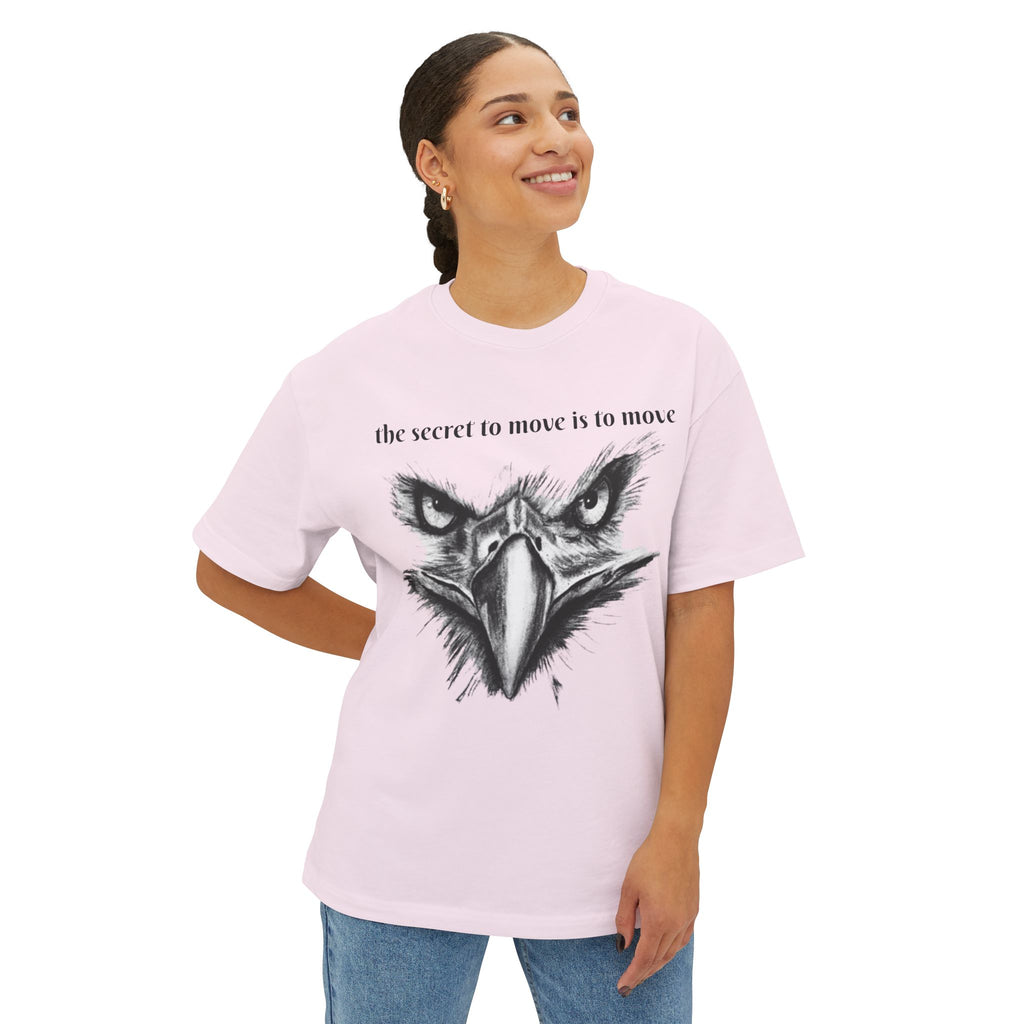 Eagle Face Tee — “the secret to move is to move” Oversized Boxy T‑Shirt