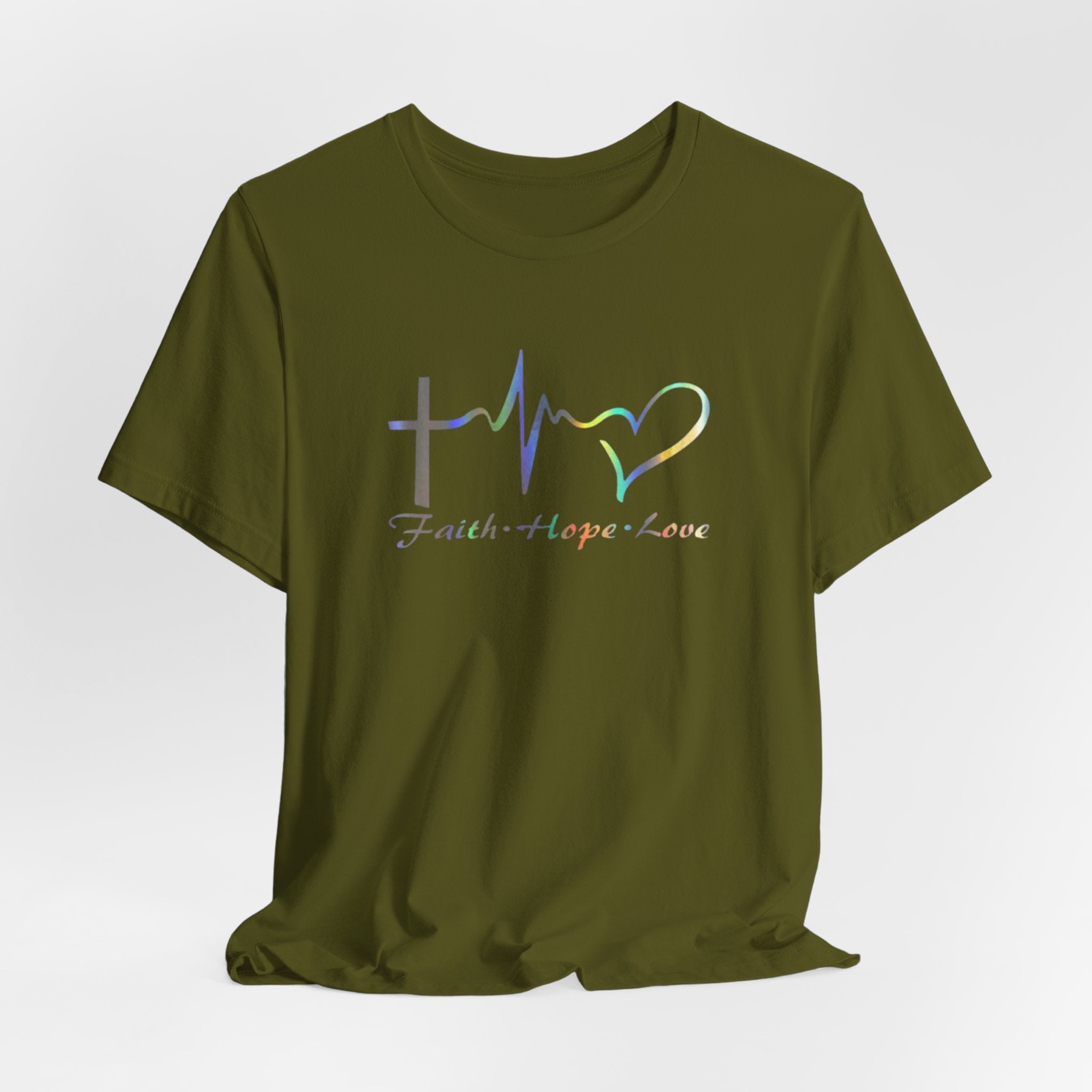 Faith Hope Love Christian T‑Shirt — Cross, Heart & EKG Design