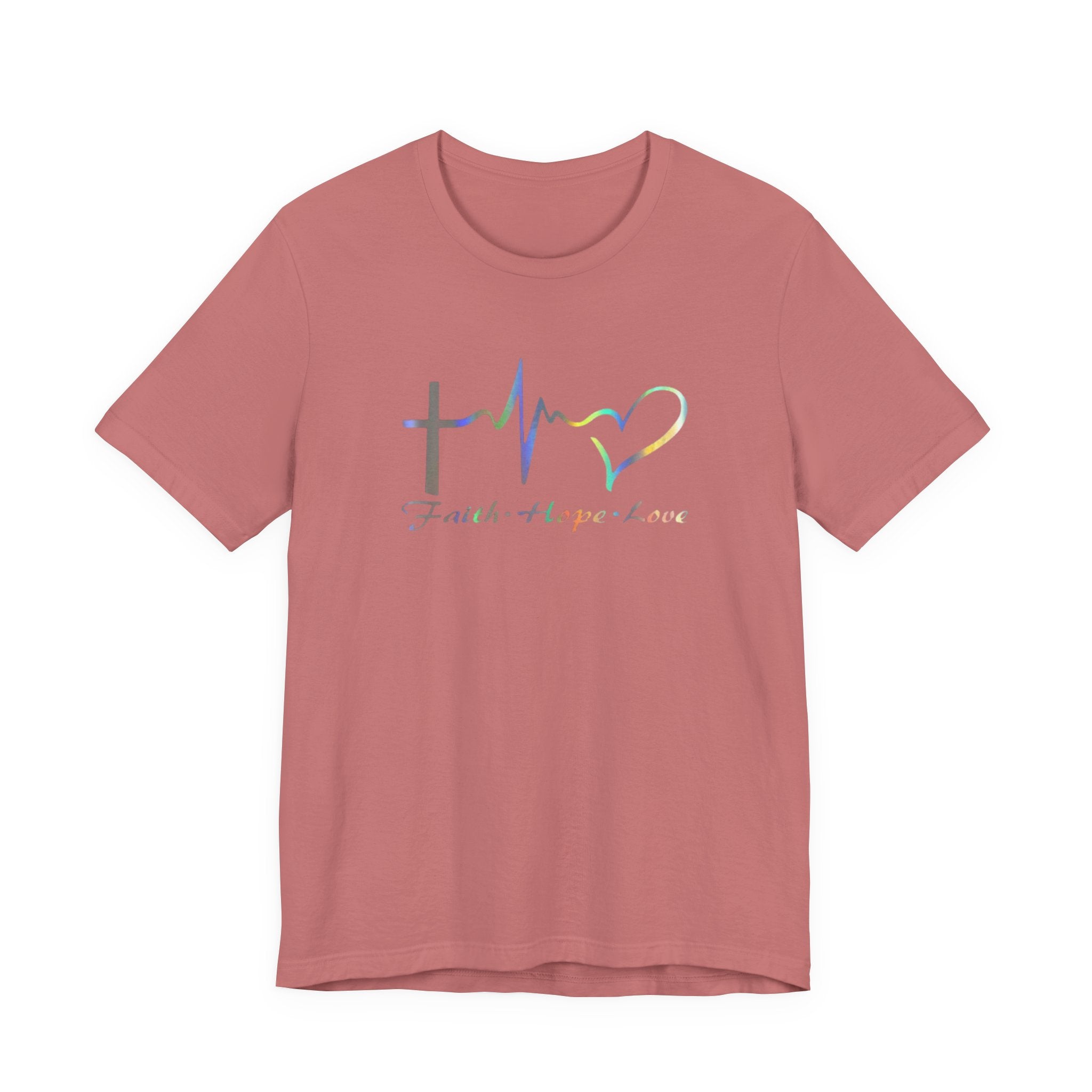 Faith Hope Love Christian T‑Shirt — Cross, Heart & EKG Design