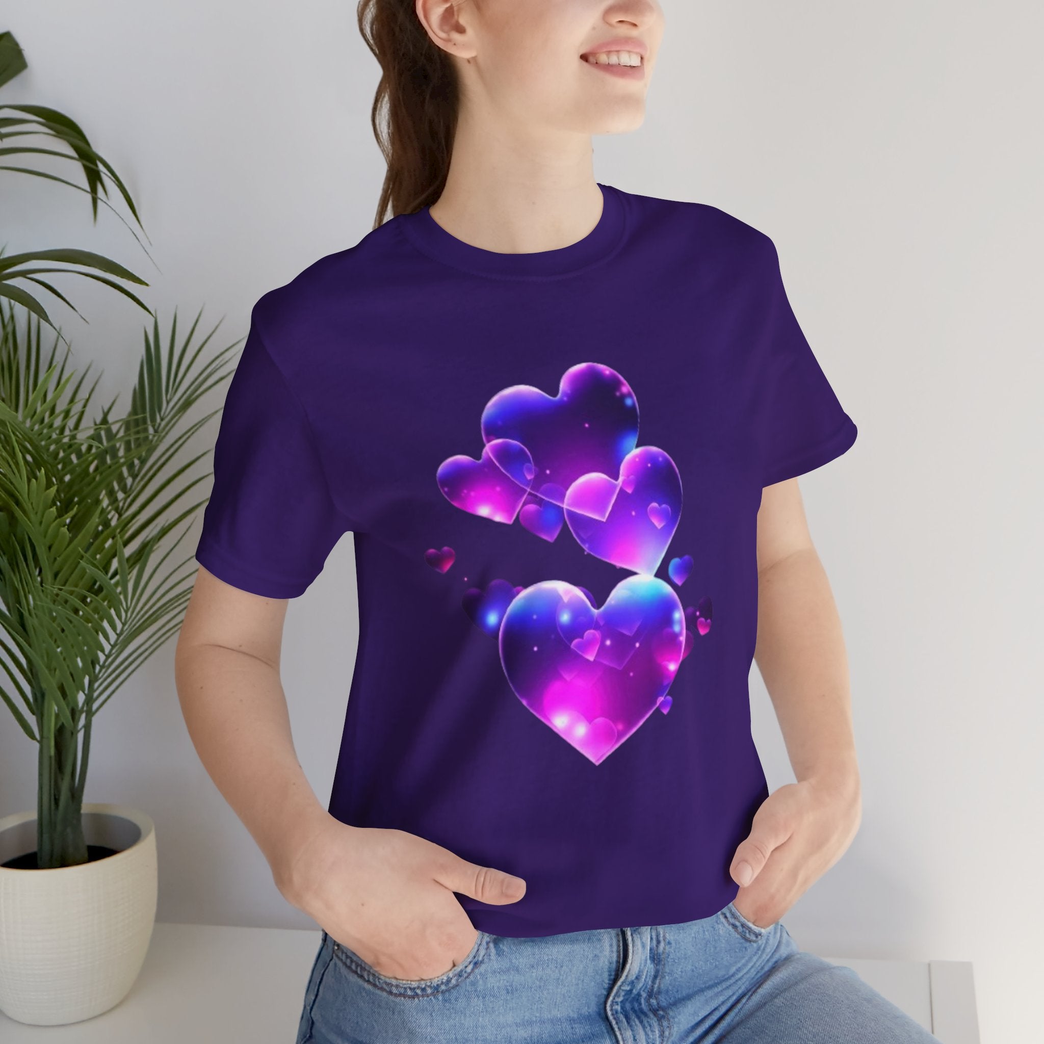 Galaxy Heart T‑Shirt — Purple Nebula Hearts Tee for Valentine’s & Everyday