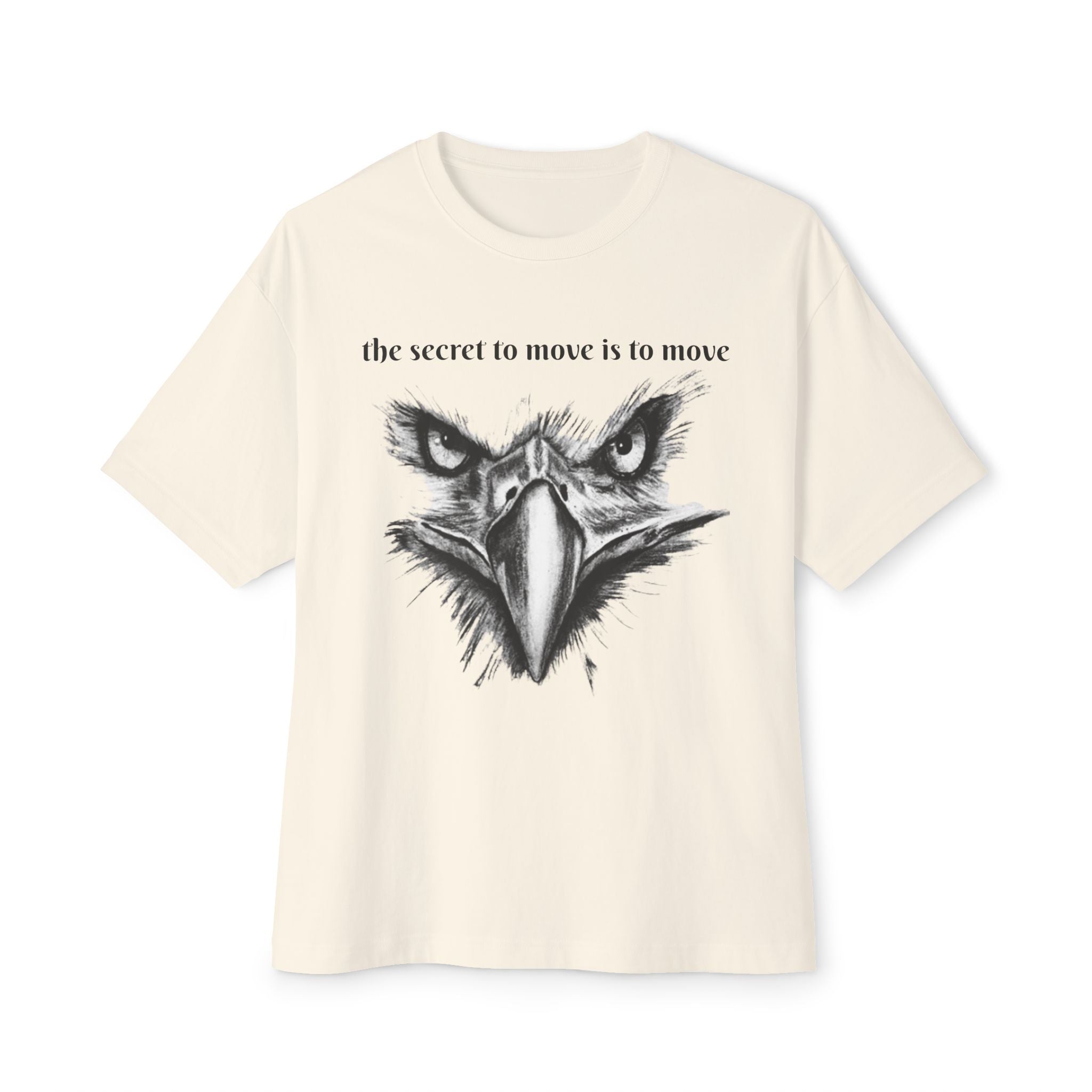 Eagle Face Tee — “the secret to move is to move” Oversized Boxy T‑Shirt