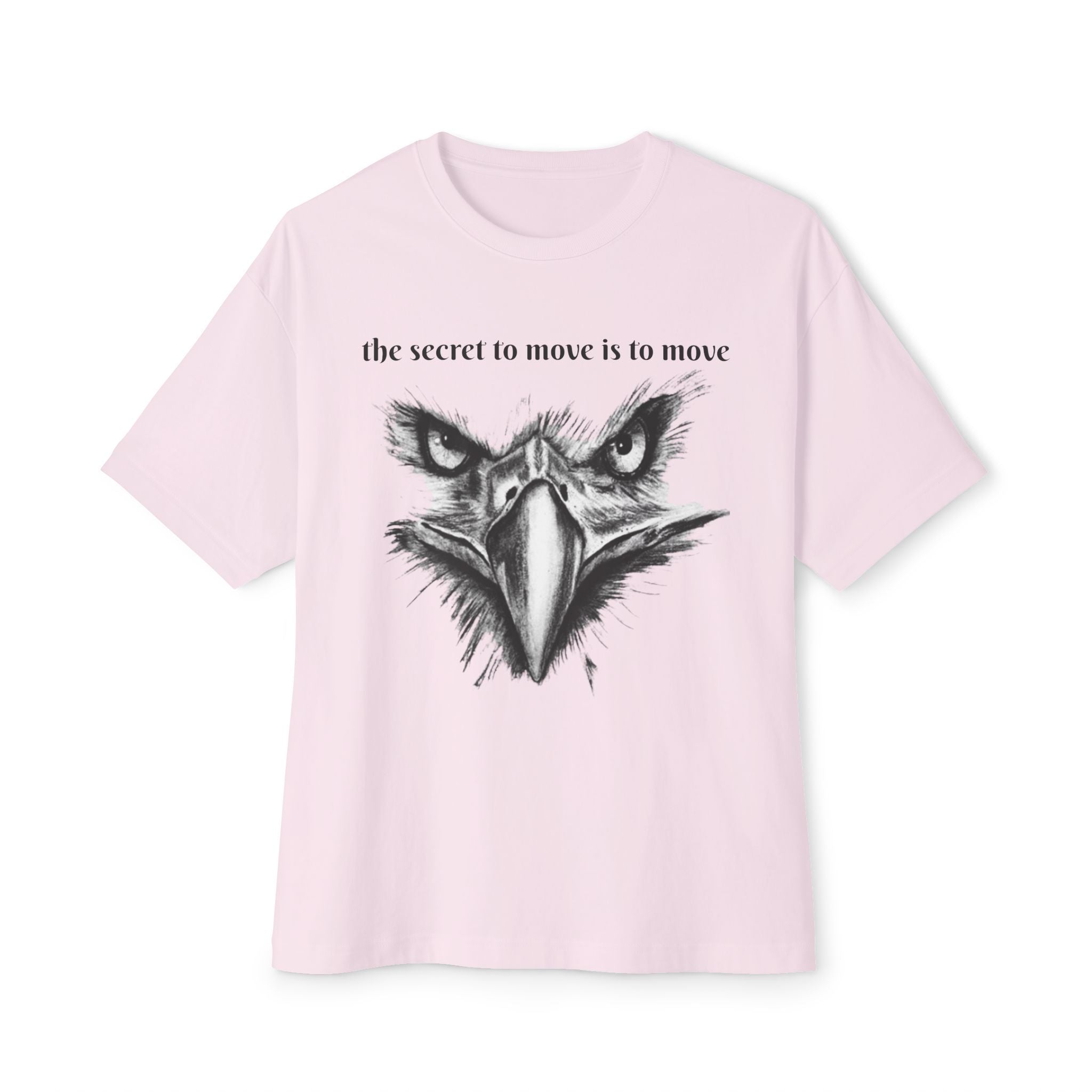 Eagle Face Tee — “the secret to move is to move” Oversized Boxy T‑Shirt
