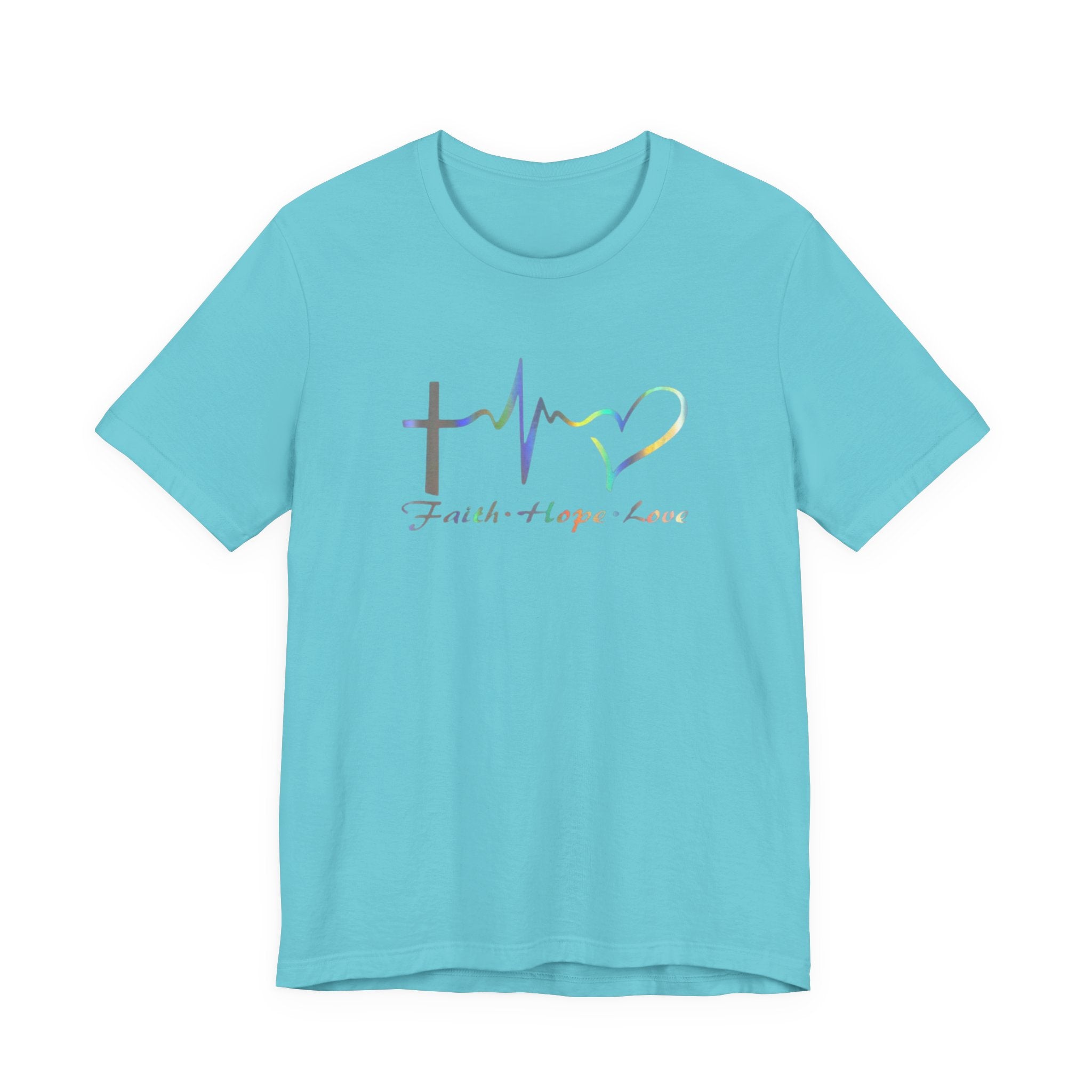 Faith Hope Love Christian T‑Shirt — Cross, Heart & EKG Design