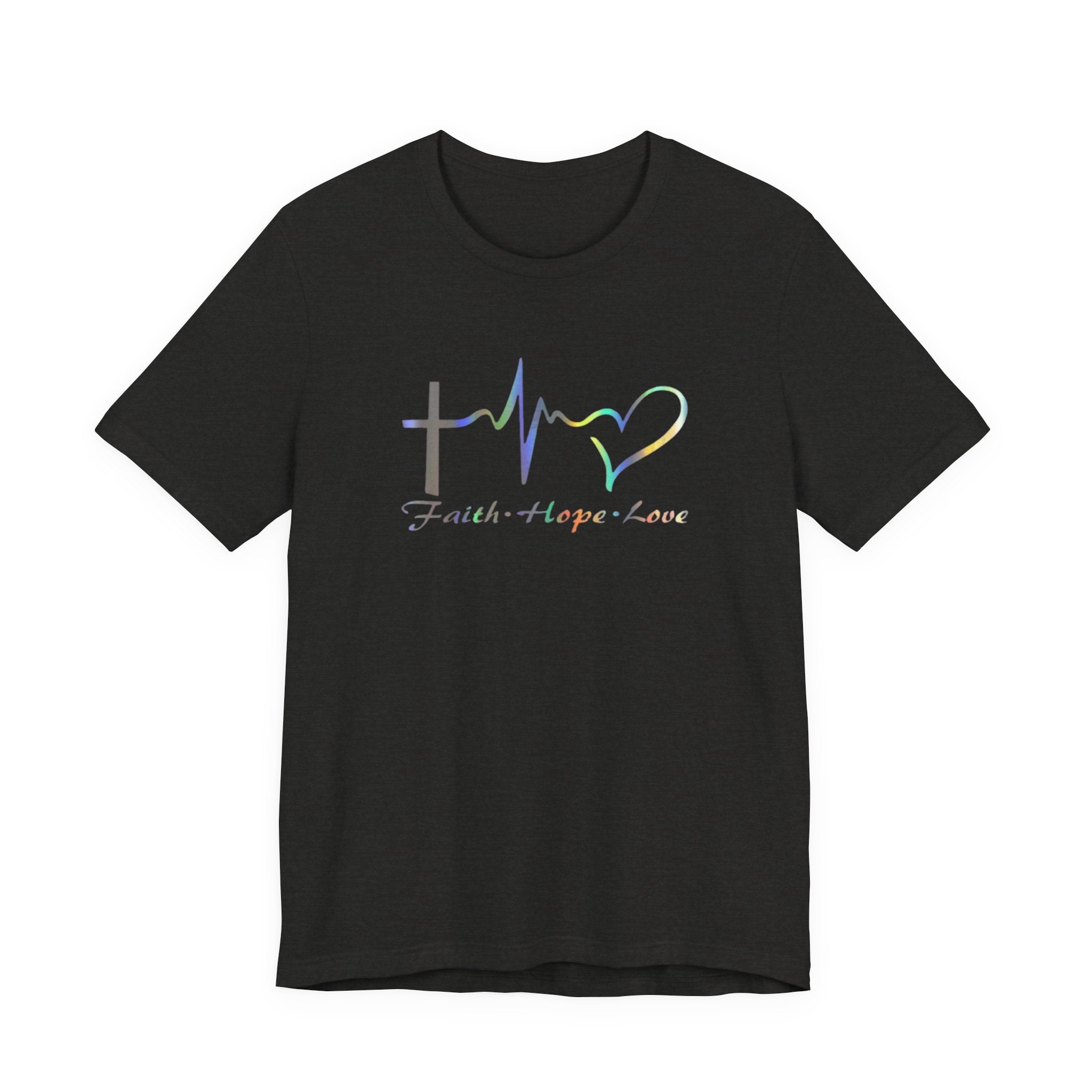 Faith Hope Love Christian T‑Shirt — Cross, Heart & EKG Design