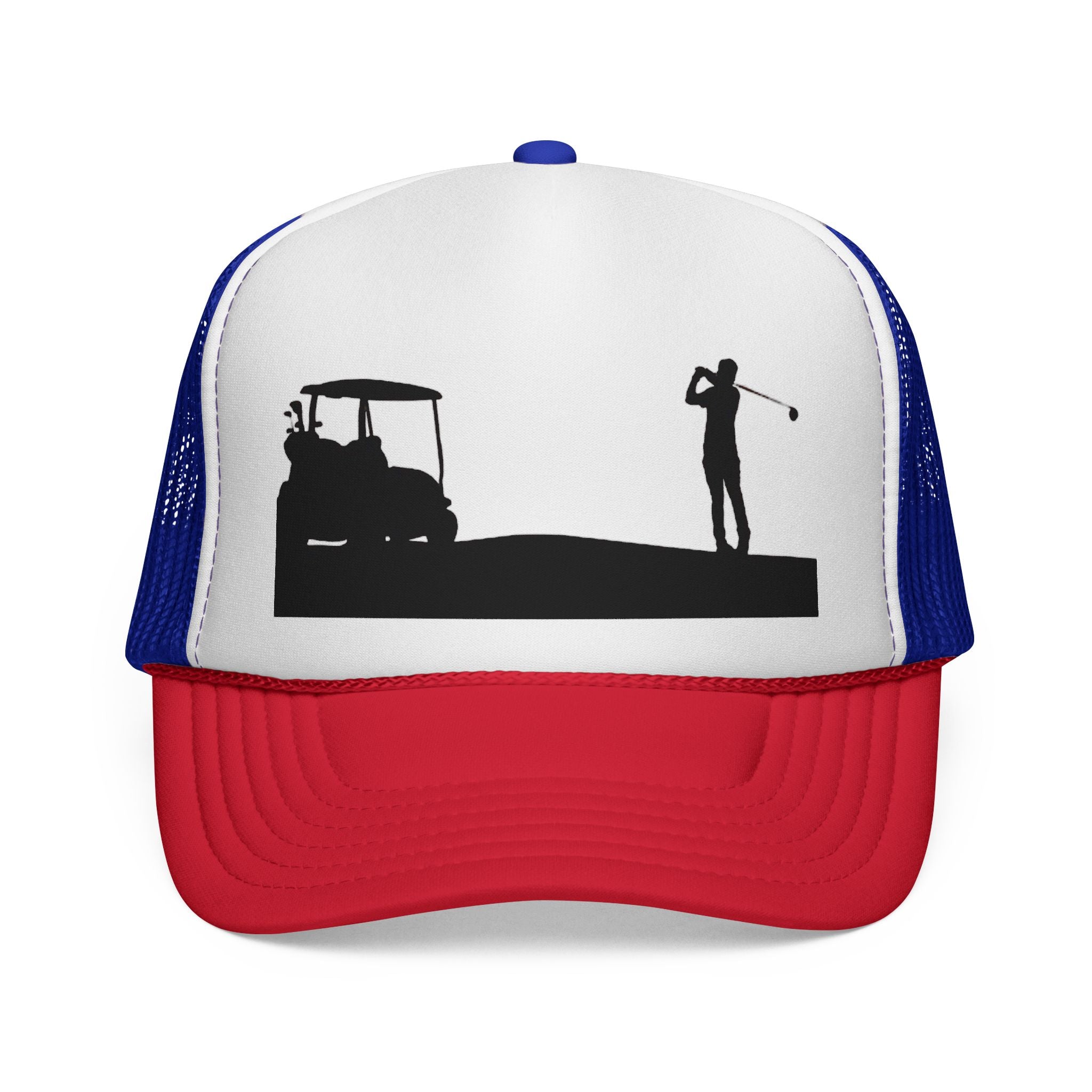 Golf Silhouette Trucker Hat — Golfer & Golf Cart Mesh Cap