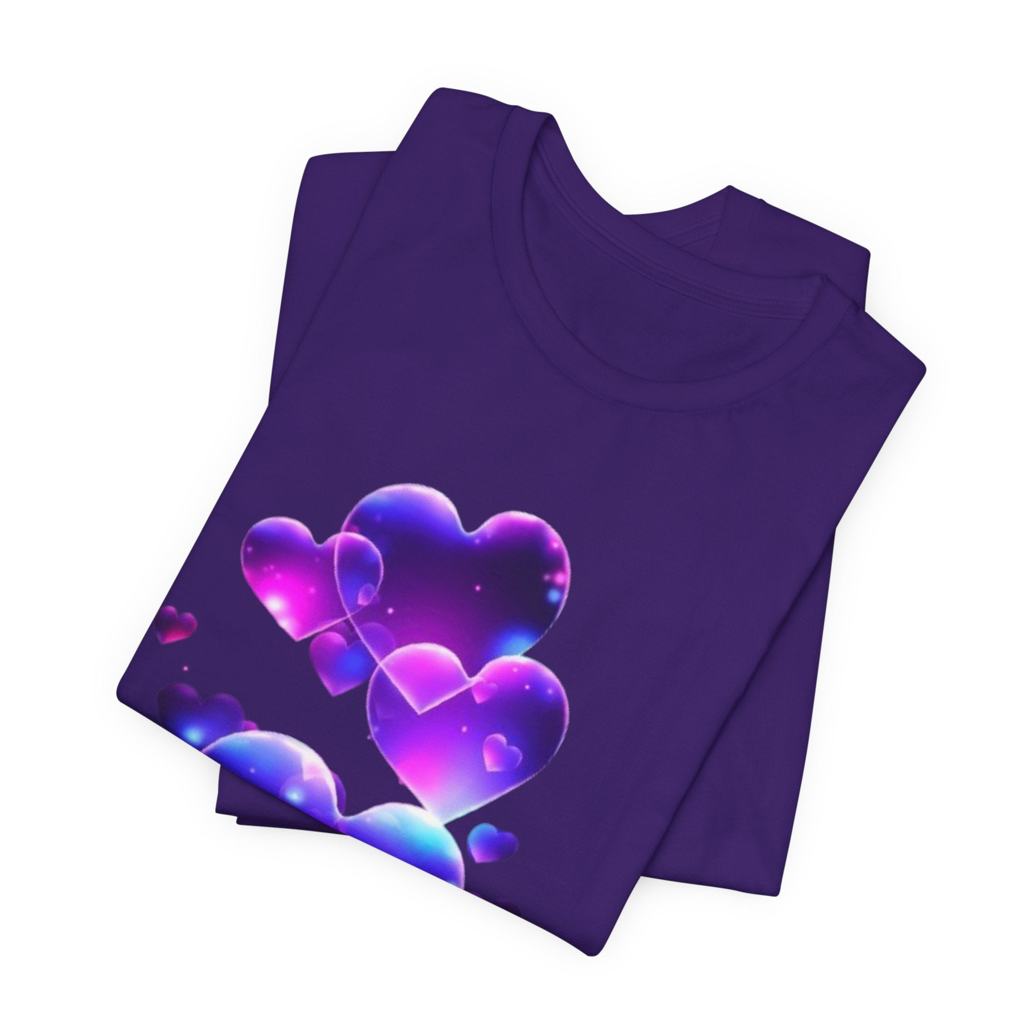 Galaxy Heart T‑Shirt — Purple Nebula Hearts Tee for Valentine’s & Everyday