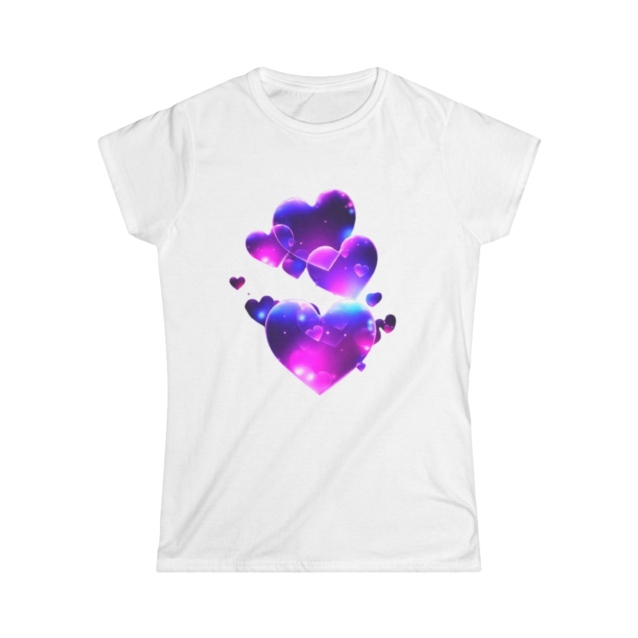 Galaxy Hearts Tee — Purple Nebula Heart Graphic Women's T‑Shirt