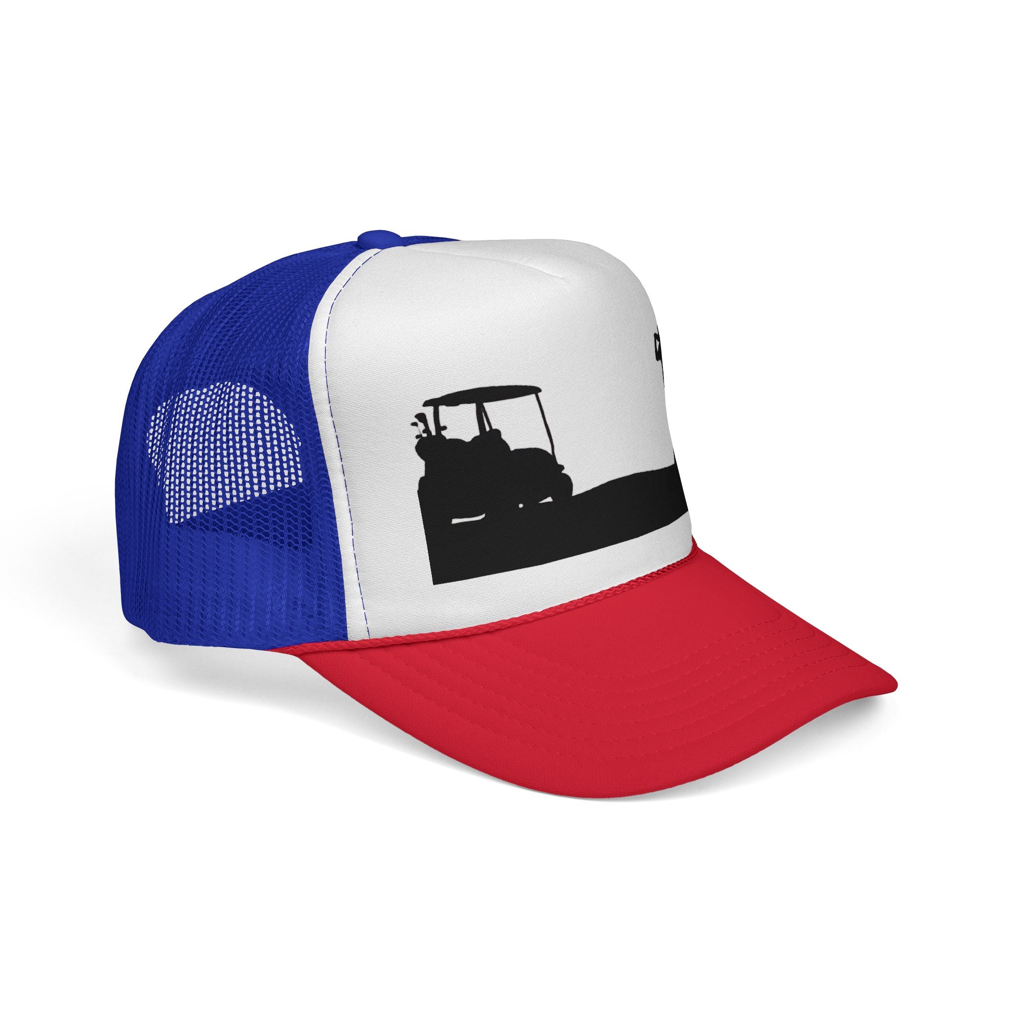 Golf Silhouette Trucker Hat — Golfer & Golf Cart Mesh Cap