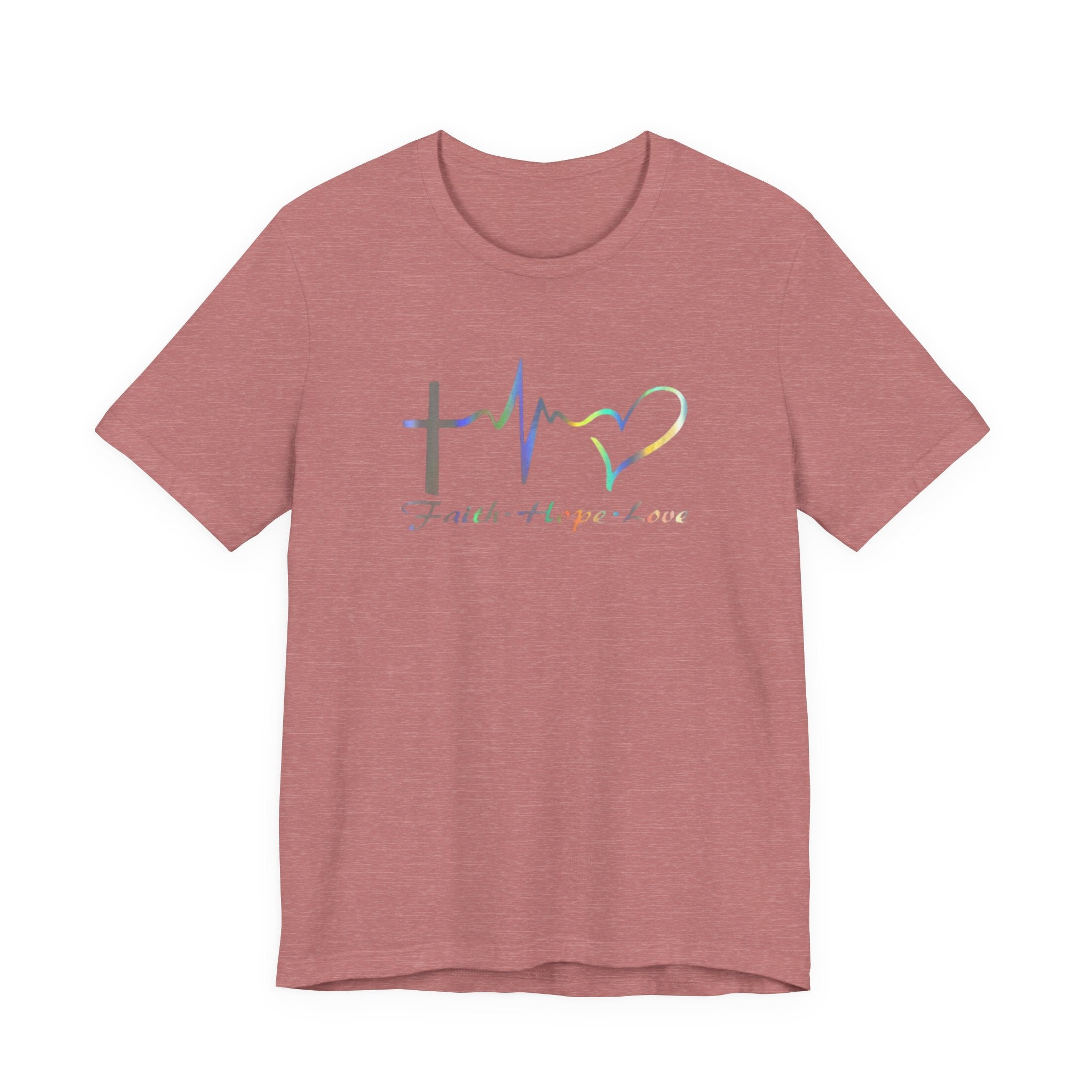 Faith Hope Love Christian T‑Shirt — Cross, Heart & EKG Design