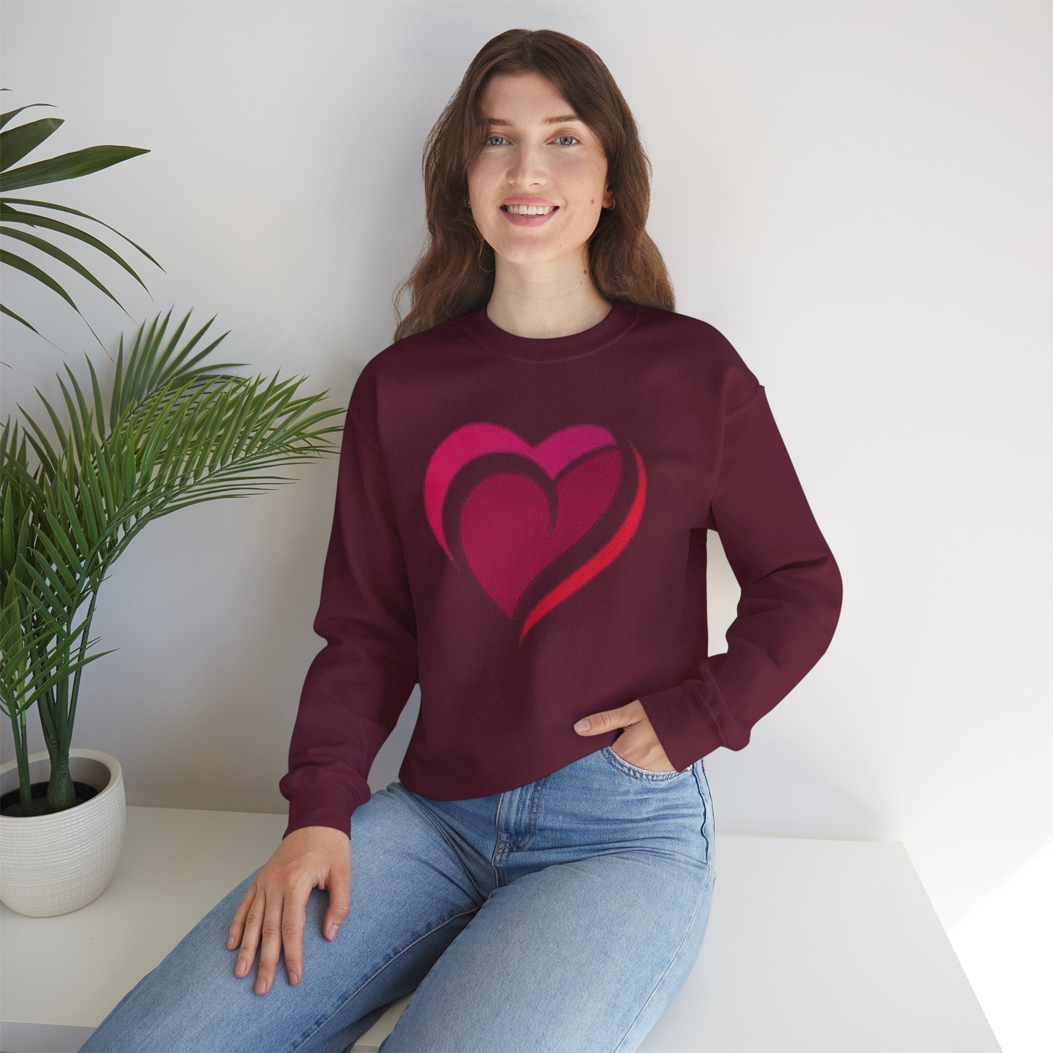 Heart Graphic Crewneck Sweatshirt – Pink Swirl Love Design