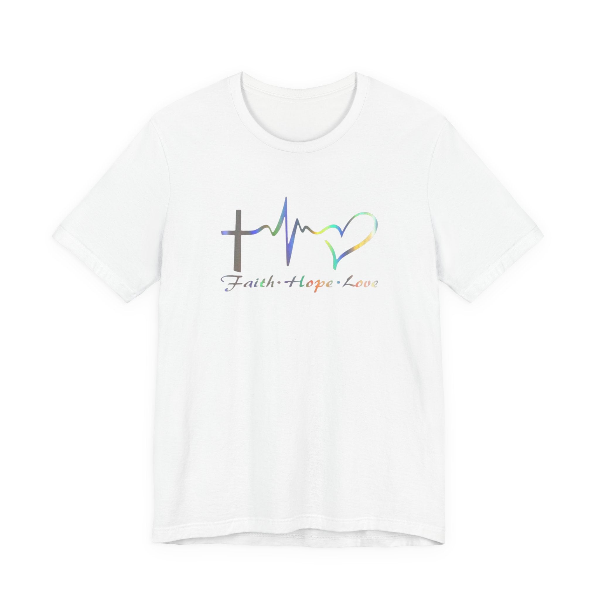 Faith Hope Love Christian T‑Shirt — Cross, Heart & EKG Design
