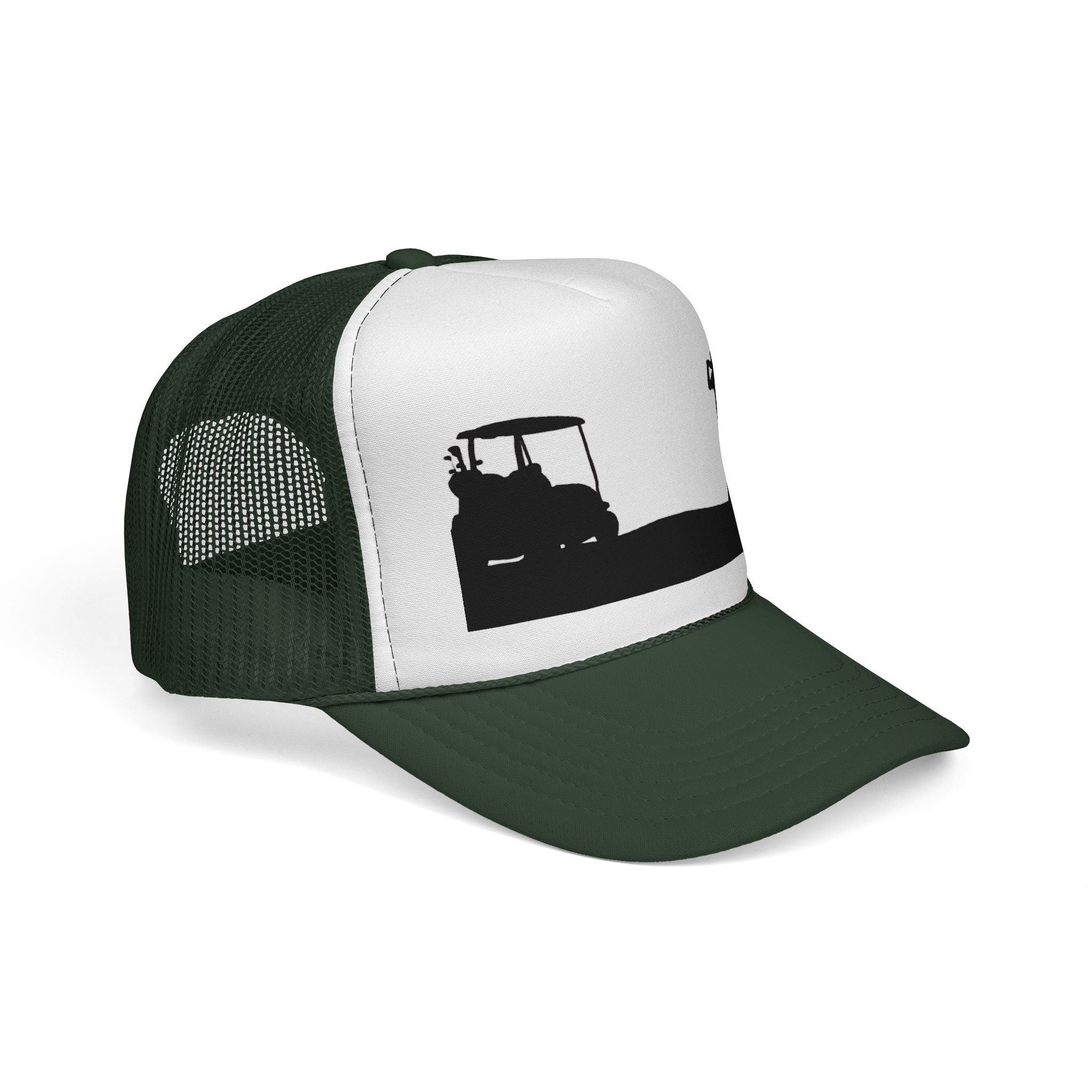 Golf Silhouette Trucker Hat — Golfer & Golf Cart Mesh Cap
