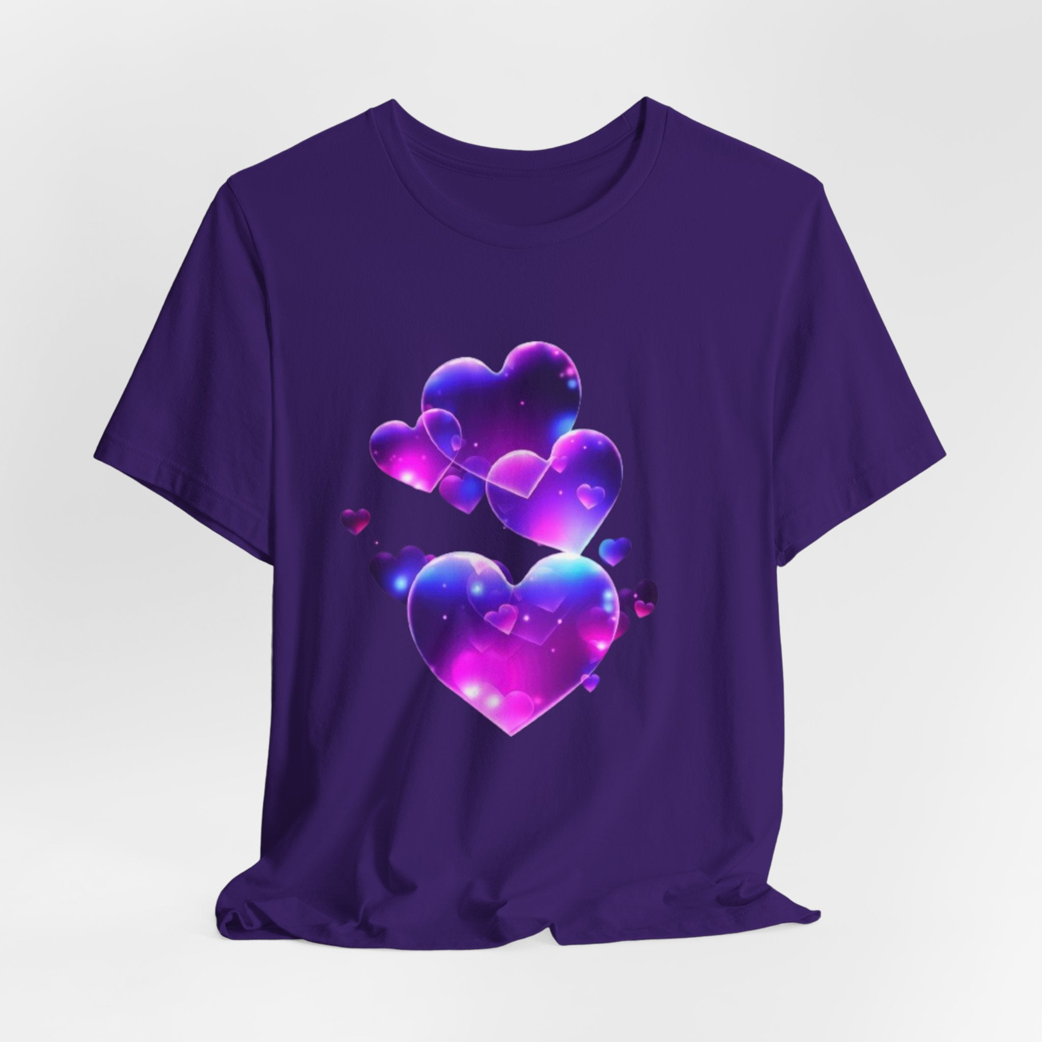Galaxy Heart T‑Shirt — Purple Nebula Hearts Tee for Valentine’s & Everyday