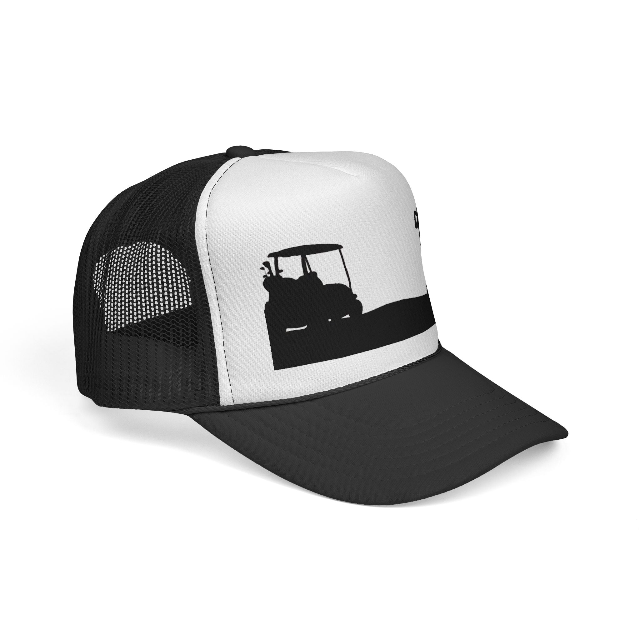 Golf Silhouette Trucker Hat — Golfer & Golf Cart Mesh Cap